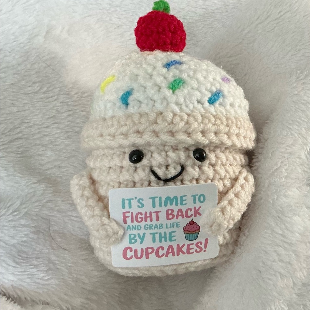 Handmade Crochet Cupcake Plush with Cherry Top